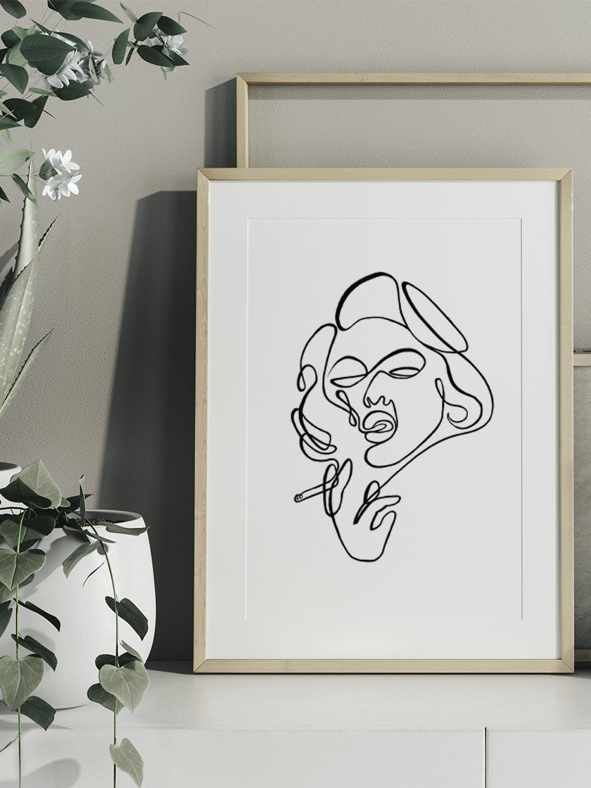project-nord-line-art-smoking-lady-poster-in-interior