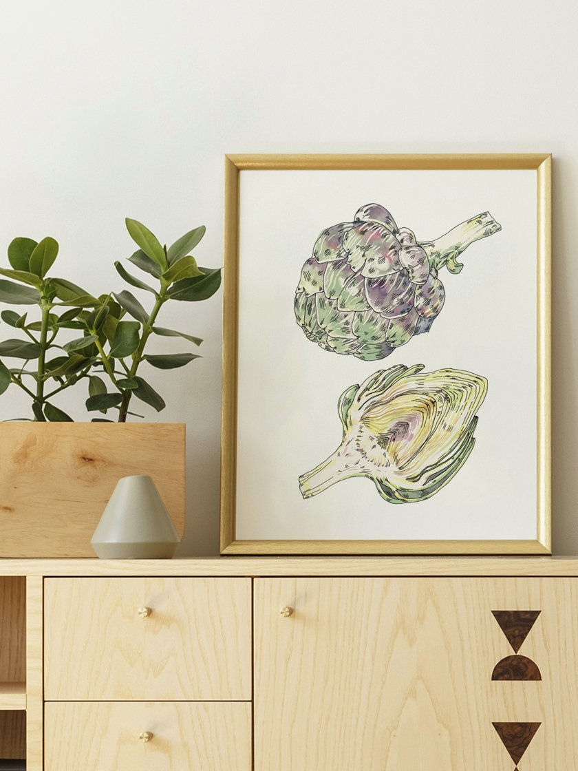 vintage-hand-painted-artichoke-poster-in-interior