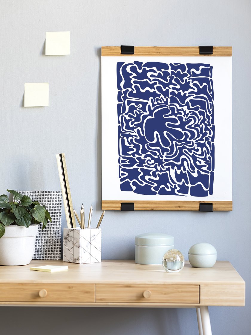 abstract-blue-puzzle-poster-in-interior