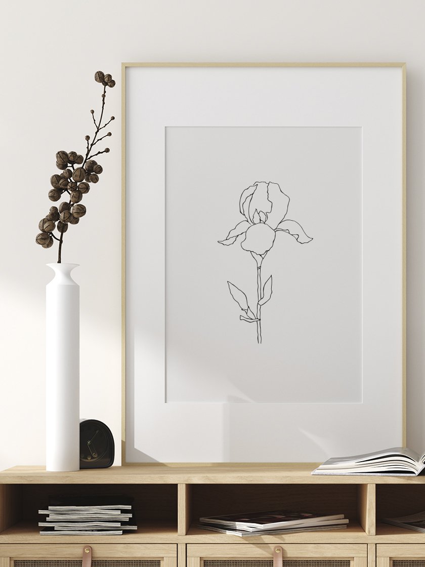 iris-minimalist-line-art-plant-poster-in-interior