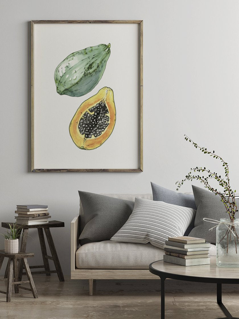 project-nord-hand-painted-vintage-botanical-papaya-poster-in-interior-living-room