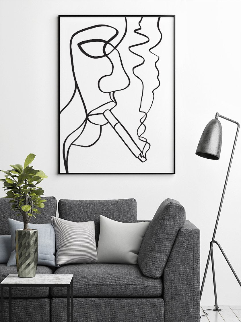 project-nord-smoking-woman-line-art-poster-in-interior-living-room